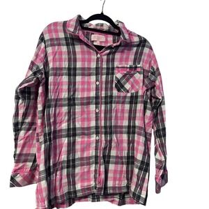 Victorias‎ Secret Pink Black Plaid Flannel Pajama Set XL Metallic Shimmer 2340